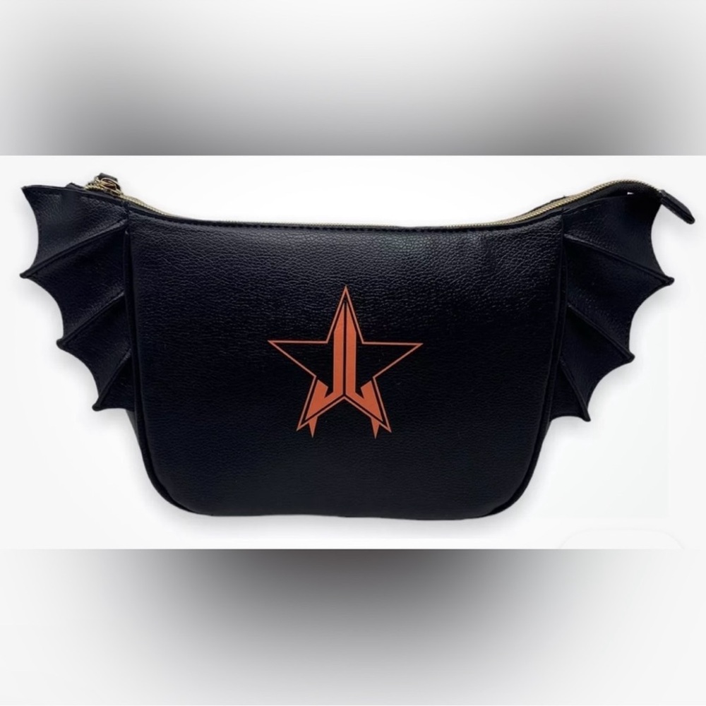 Jeffree Star Black Bat Wing Cosmetic Bag with Star Design.